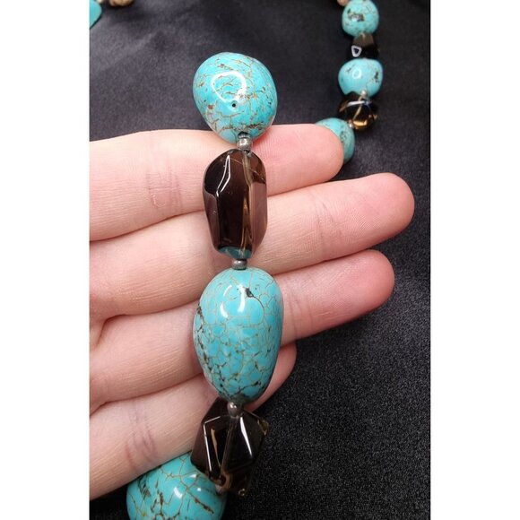 Handcrafted Turquoise Beaded Necklace With Brown Accents & Sterling Silver Clasp - Picture 5 of 5